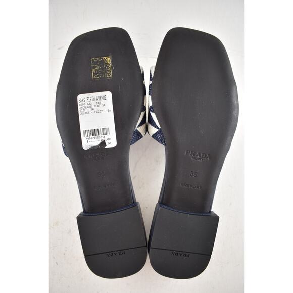 Prada Jacquard Triangle Logo Baltico Talco Blue White Slide Sandal Flat Mule 36 - Picture 15 of 15